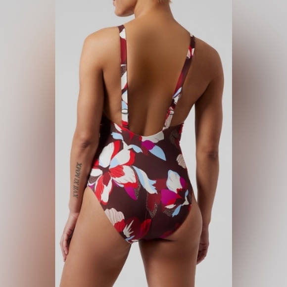 Athleta Hermosa One Piece Swimsuit In Hero Bloom Decadent Chocolate Size S - Picture 2 of 11